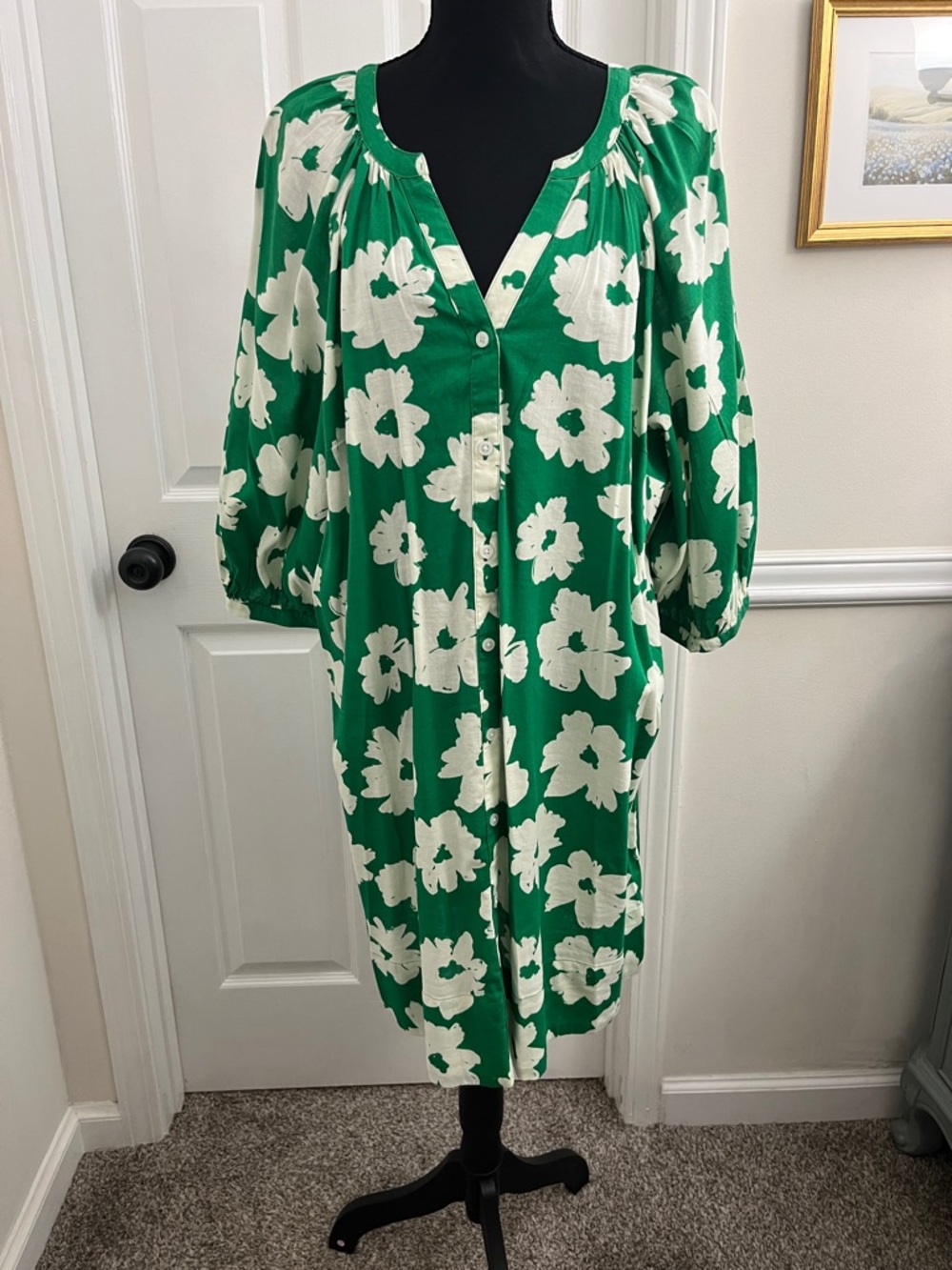 Sonoma Green and White Floral Midi Dress